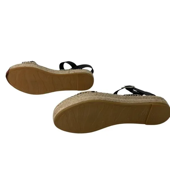 Paseart Women's Espadrille Platform Sandals Sz 39 US 8.5 Black Tan Interwoven - Picture 6 of 9